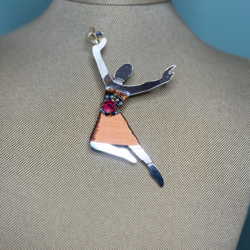 Liztech Elegant Silver And Copper Dancer Brooch